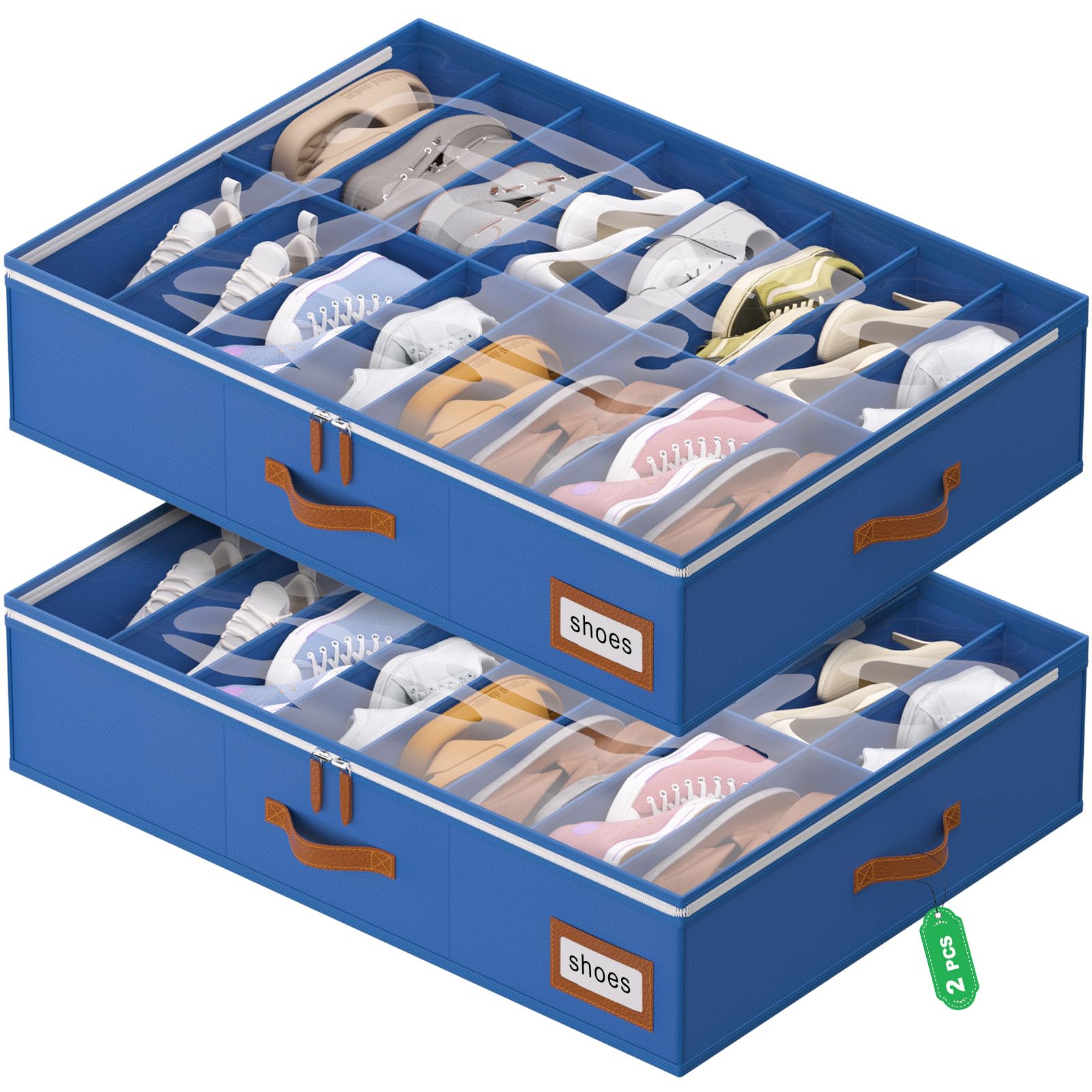 Under Bed Shoe Storage Organizer for Closet Fits 24 Pairs-Sturdy Underbed Shoe Storage Box Bins,Set of 2 (Linen-like Black)