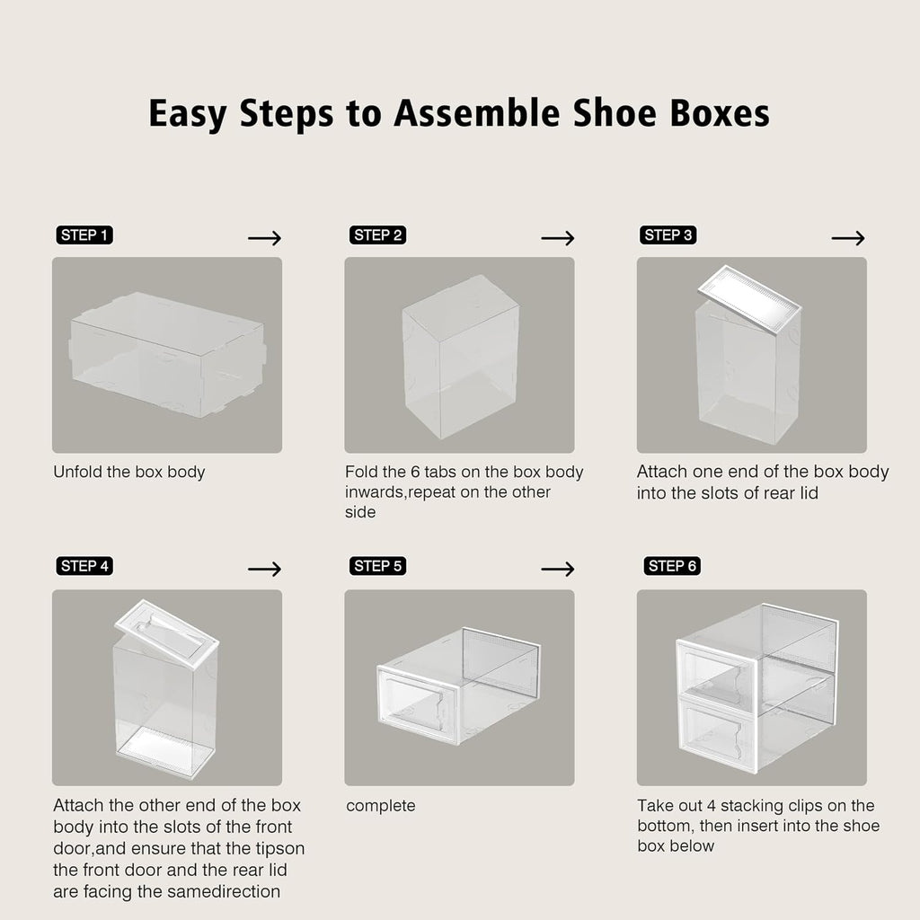 12 Pack Shoe Storage Box, Clear Plastic Stackable Shoe Organizer for Closet, Space Saving Foldable Shoe Rack Sneaker Container Bin Holder