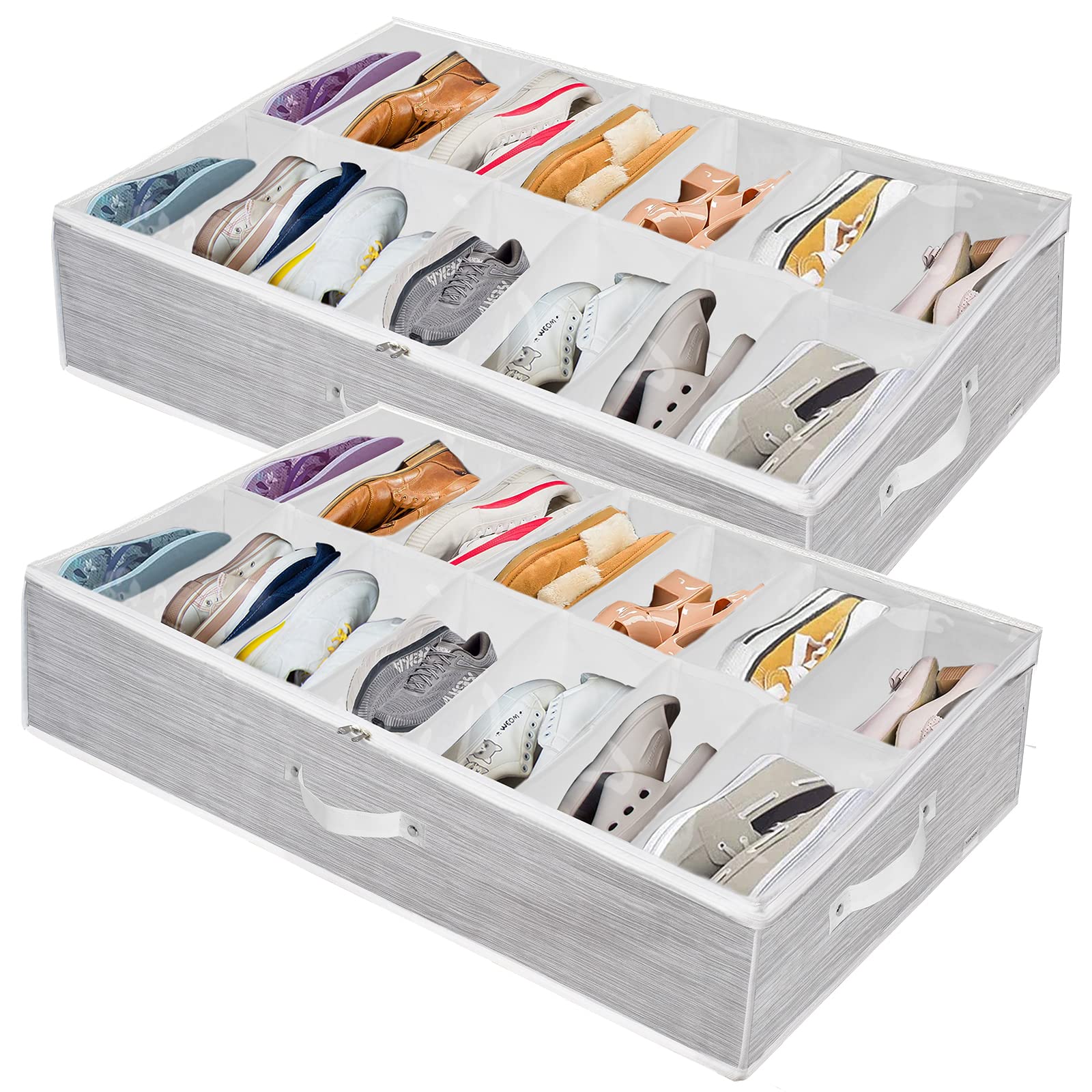 Under Bed Shoe Storage Organizer for Closet Fits 24 Pairs-Sturdy Underbed Shoe Storage Box Bins,Set of 2 (Linen-like Black)