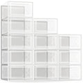 12 Pack Shoe Storage Box, Clear Plastic Stackable Shoe Organizer for Closet, Space Saving Foldable Shoe Rack Sneaker Container Bin Holder