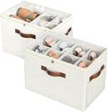2 Pack Shoe Organizer for Closet, Foldable Shoe Storage with Adjustable | Farbic shoe storage organizer box bin with clear cover, fits up to 16 pairs, shoe storage box for closet, entryway, beige
