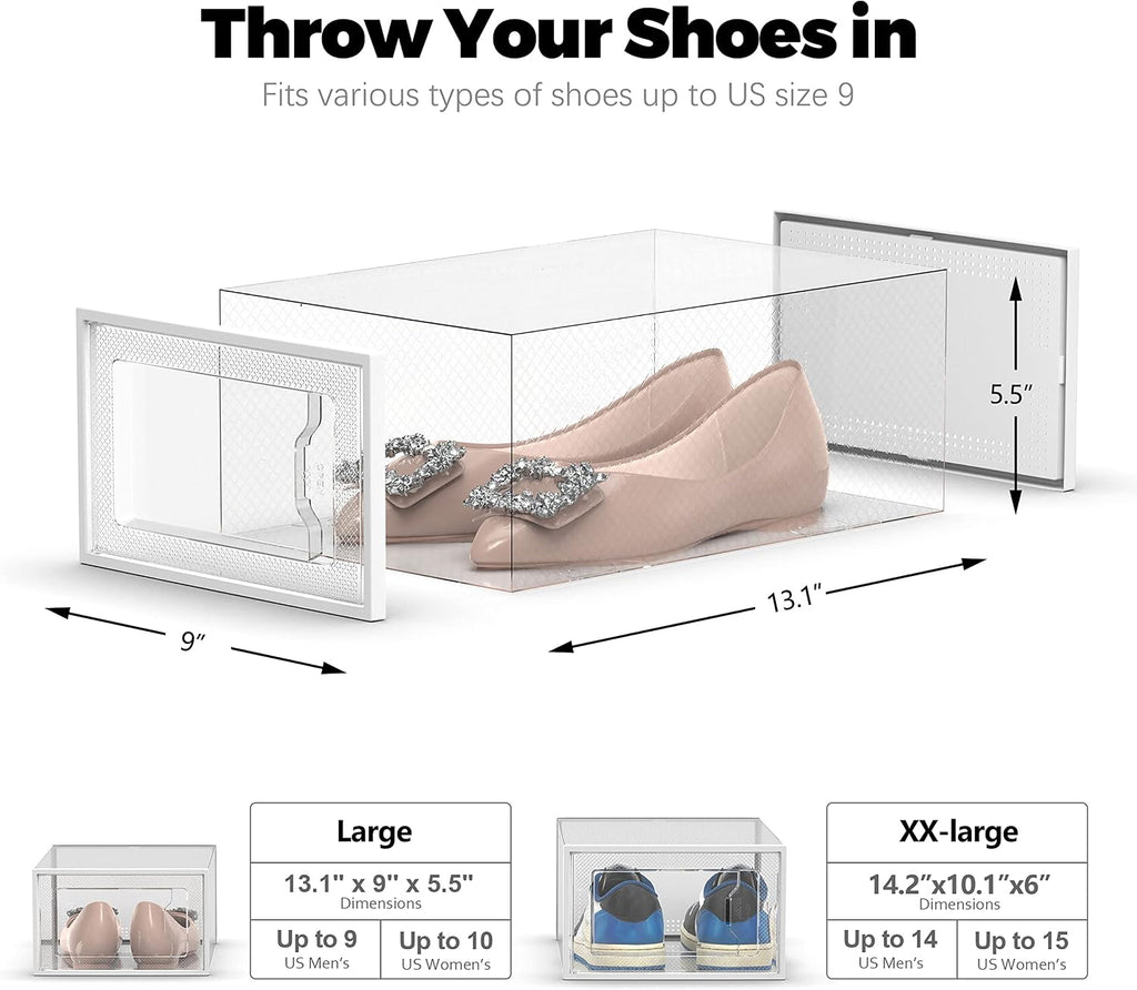 12 Pack Shoe Storage Box, Clear Plastic Stackable Shoe Organizer for Closet, Space Saving Foldable Shoe Rack Sneaker Container Bin Holder