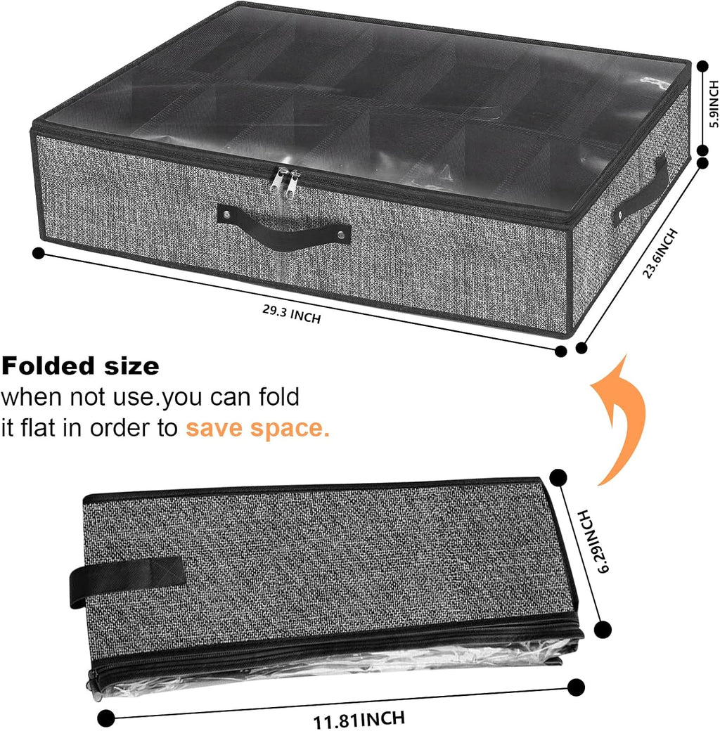 Under Bed Shoe Storage Organizer for Closet Fits 24 Pairs-Sturdy Underbed Shoe Storage Box Bins,Set of 2 (Linen-like Black)