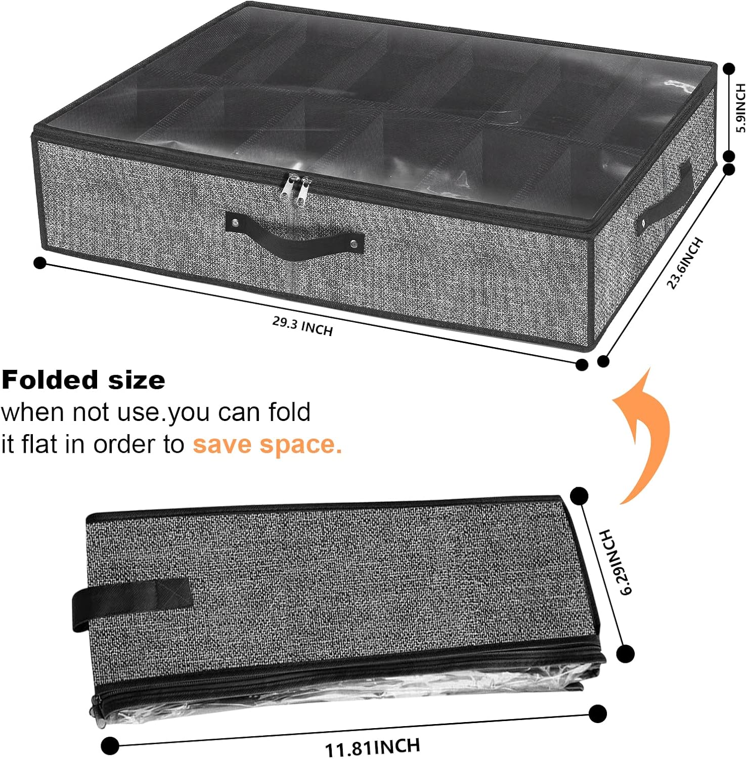 Under Bed Shoe Storage Organizer for Closet Fits 24 Pairs-Sturdy Underbed Shoe Storage Box Bins,Set of 2 (Linen-like Black)