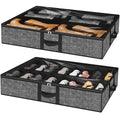 Under Bed Shoe Storage Organizer for Closet Fits 24 Pairs-Sturdy Underbed Shoe Storage Box Bins,Set of 2 (Linen-like Black)